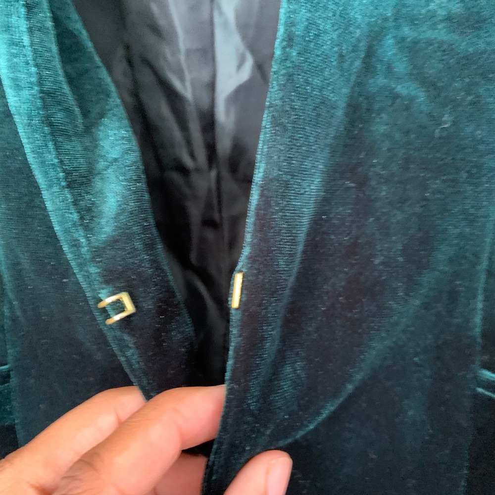 Calvin Klein Velvet Blazer Women 6 Green Emerald Holiday Academia Christmas Chic - Picture 6 of 12